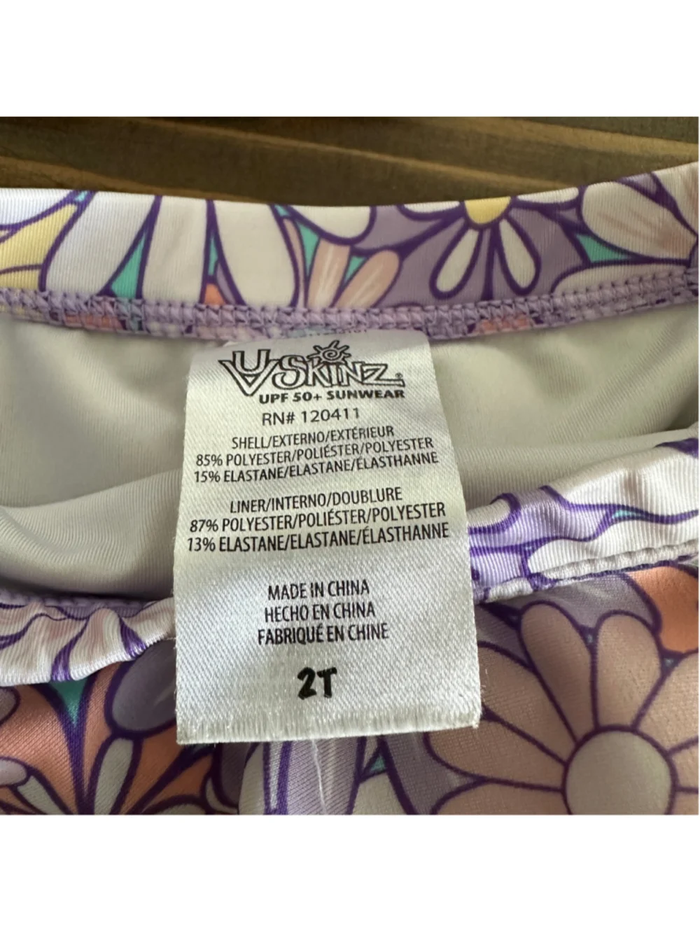 UVSkinz Girls 2T Floral Swim Set UPF 50+ Rash Guard Skirted Bottom Purple